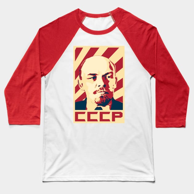 Vladimir Lenin CCCP Retro Propaganda Baseball T-Shirt by Nerd_art